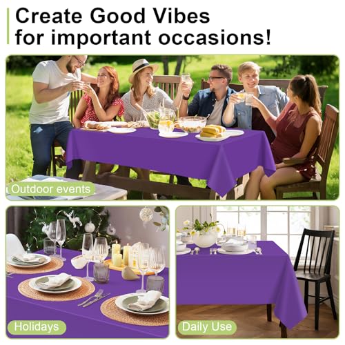 QIKSION Plastic Table Cloth Disposable 2 Pack, 54 x 108 Inch Tablecloths for Rectangle Tables, Purple Plastic Table Cover - Image 4
