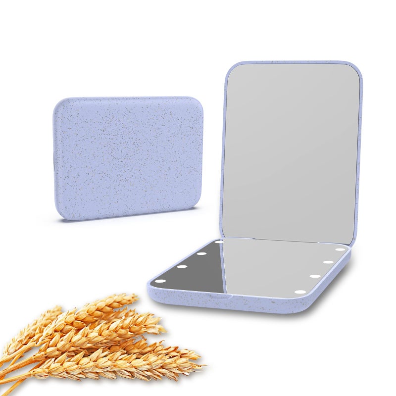 Kintion Wheat Straw Pocket Mirror 1X3X Magnification Travel Mirror for Purse Lighted Plastic Fiber Mirror Folding Handheld Mirror Small Lighted Compact Mirror for Gift Purple