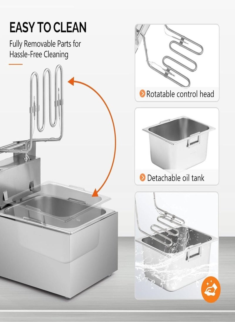 KitchTron Electric Deep Fryer, 6L High Capacity, Stainless Steel Countertop Single Tank Deep Fryer w/Fryer Basket, for French Fries Fried Chicken Donuts and More, For Commercial & Household - Image 5