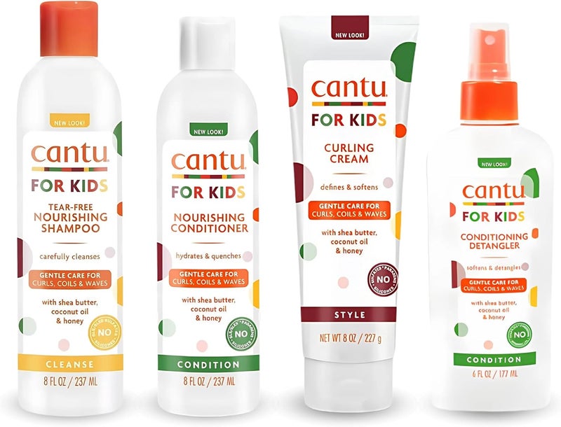 Cantu Care For Kids Gentle Care for Textured Hair Shampoo Conditioner Detangler Styling Custard SET OF 4