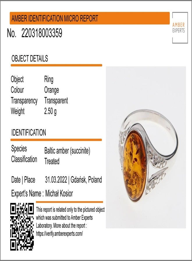 هوليداي غفت شوب خاتم من كهرمان عسل البلطيق من متجر هدايا العطلات، مصنوع من الفضة الإسترليني عيار 925 للنساء - مجوهرات من حجر الكهرمان الطبيعي الأصلي - خاتم أنيق للاستخدام اليومي وكهدية - Image 4