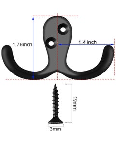 KASTWAVE 10Pcs Double Prong Coat Hooks Hardware, Black Towel Hooks Wall Mounted with 20 Screws, Metal Hooks for Hanging Coats, Towel, Hat, Key, Bag（Black）  - Image 2