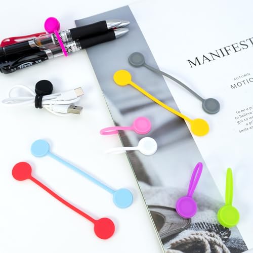 Quacc 10 PCS Reusable Magnetic Cable Ties Magnetic Cable Ties Silicone Cable Straps Wire Organizer for Earphone Phone Charger Audio Cable 10 Colors Silicone Cable Clips for Office, School, Home - Image 5