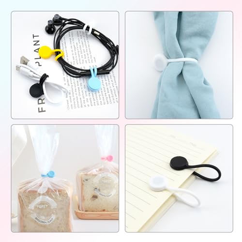 Quacc 10 PCS Reusable Magnetic Cable Ties Magnetic Cable Ties Silicone Cable Straps Wire Organizer for Earphone Phone Charger Audio Cable 10 Colors Silicone Cable Clips for Office, School, Home - Image 4