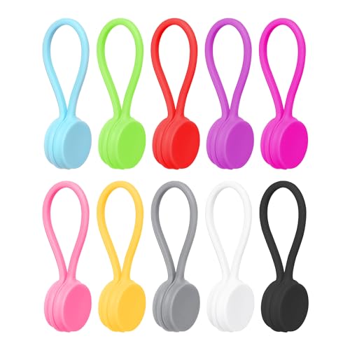 Quacc 10 PCS Reusable Magnetic Cable Ties Magnetic Cable Ties Silicone Cable Straps Wire Organizer for Earphone Phone Charger Audio Cable 10 Colors Silicone Cable Clips for Office, School, Home - Image 1