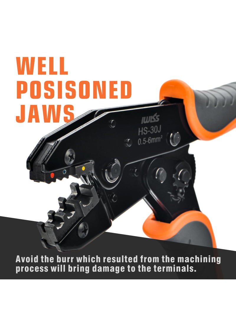 IWISS iCrimp Ratchet Wire Crimping Tool Set w/ 5 Interchangeable Jaws for Insulated and Non-Insulated Terminals AWG20-2, Wire Stripper included  - Image 2