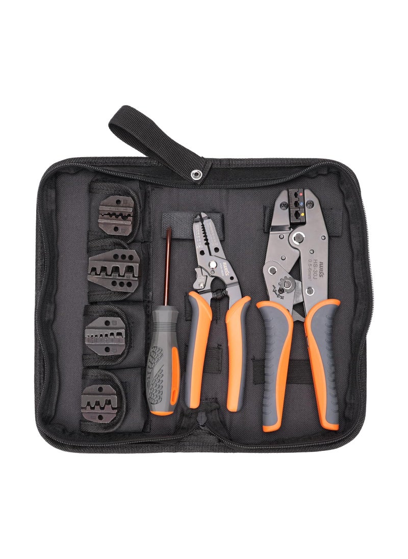 IWISS iCrimp Ratchet Wire Crimping Tool Set w/ 5 Interchangeable Jaws for Insulated and Non-Insulated Terminals AWG20-2, Wire Stripper included  - Image 1