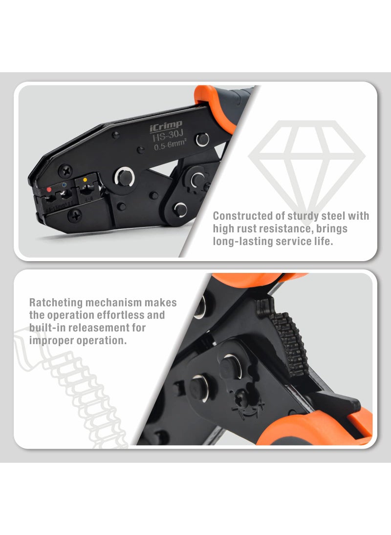 IWISS iCrimp Ratchet Wire Crimping Tool Set w/ 5 Interchangeable Jaws for Insulated and Non-Insulated Terminals AWG20-2, Wire Stripper included  - Image 4