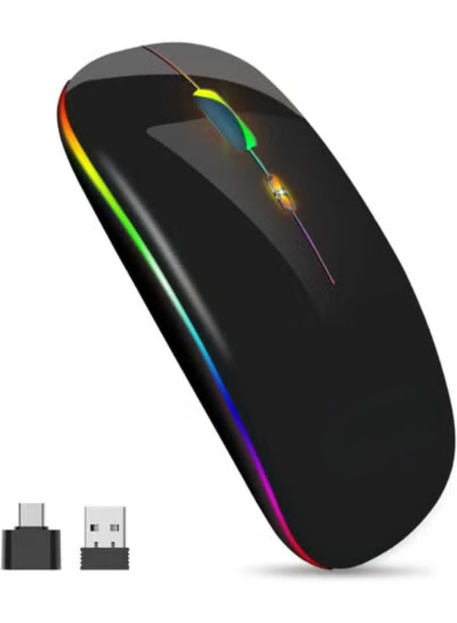 Bluetooth Wireless Mouse – Slim, Rechargeable Dual Mode (Bluetooth 5.0 & 2.4G USB) Portable Optical Mouse for Laptop, PC, Mac, Android, Windows – Black