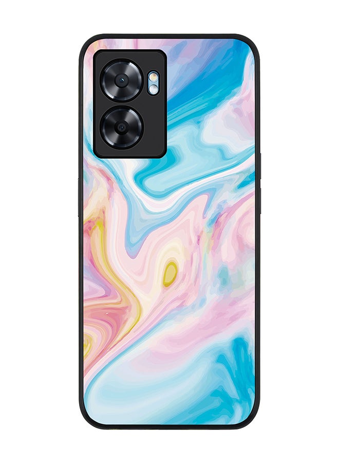 Stylizedd Rugged Black edge case for Oppo A77 5G / Oppo A57 5G, Slim fit Soft Case Flexible Cover - Marble Print Aqua - Image 1