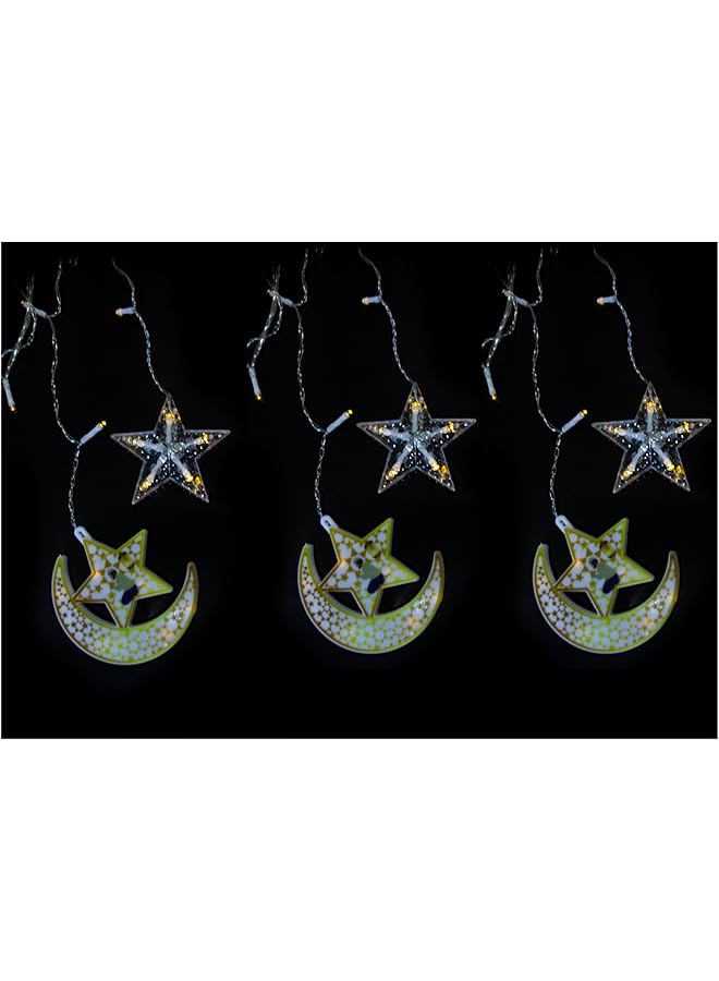 The Bros 105LED Ramadan Moon-Star Curtain Lights, 3M LED Decorative Night Lights for Ramadan Home Decoration Party-(Warm White) Battery operated - Image 1