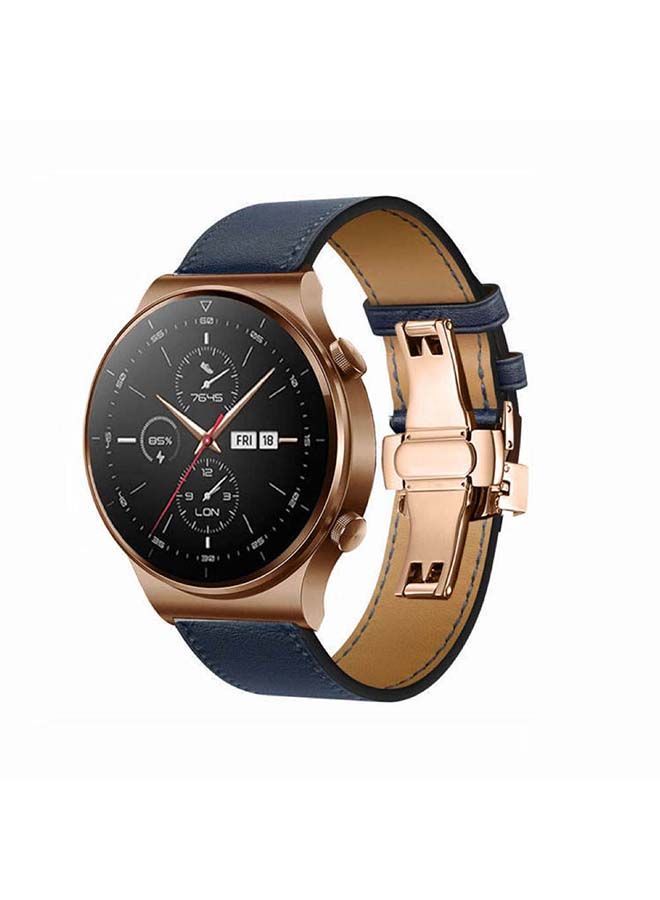 NIBEMINENT 22mm-Genuine Leather Replacement Band For Huawei Watch GT2 Pro Navy Blue  - Image 2