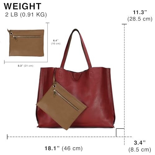 Scarleton Leather Tote Bag for Women, Womens Purses and Handbags, Reversible Tote Bags, H18422014, Red/Khaki - Image 3