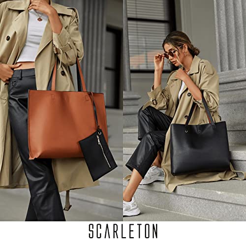Scarleton Leather Tote Bag for Women, Womens Purses and Handbags, Reversible Tote Bags, H18422014, Red/Khaki - Image 2