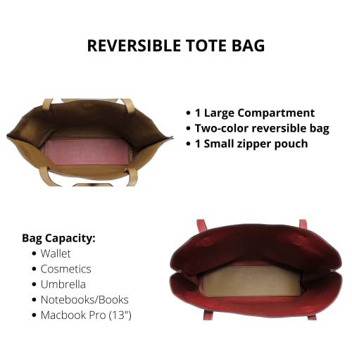 Scarleton Leather Tote Bag for Women, Womens Purses and Handbags, Reversible Tote Bags, H18422014, Red/Khaki - Image 4