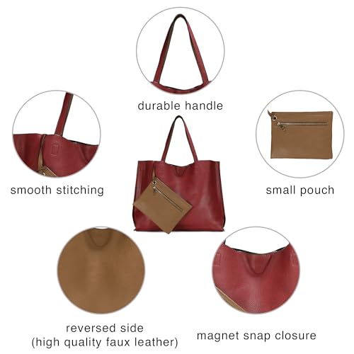 Scarleton Leather Tote Bag for Women, Womens Purses and Handbags, Reversible Tote Bags, H18422014, Red/Khaki - Image 5