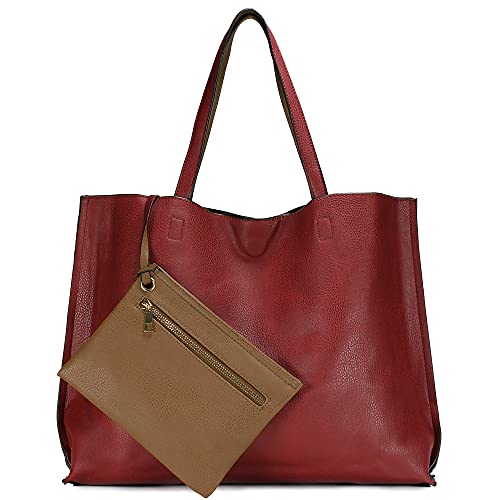 Scarleton Leather Tote Bag for Women, Womens Purses and Handbags, Reversible Tote Bags, H18422014, Red/Khaki - Image 1