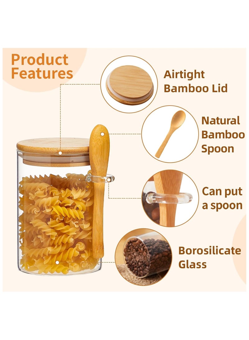 عبوة من 4 برطمانات زجاجية سعة 550 مل مع أغطية وملاعق من الخيزران، والتوابل، ودقيق الشوفان، وبرطمانات الإفطار، وبرطمانات تخزين المطبخ. - Image 4