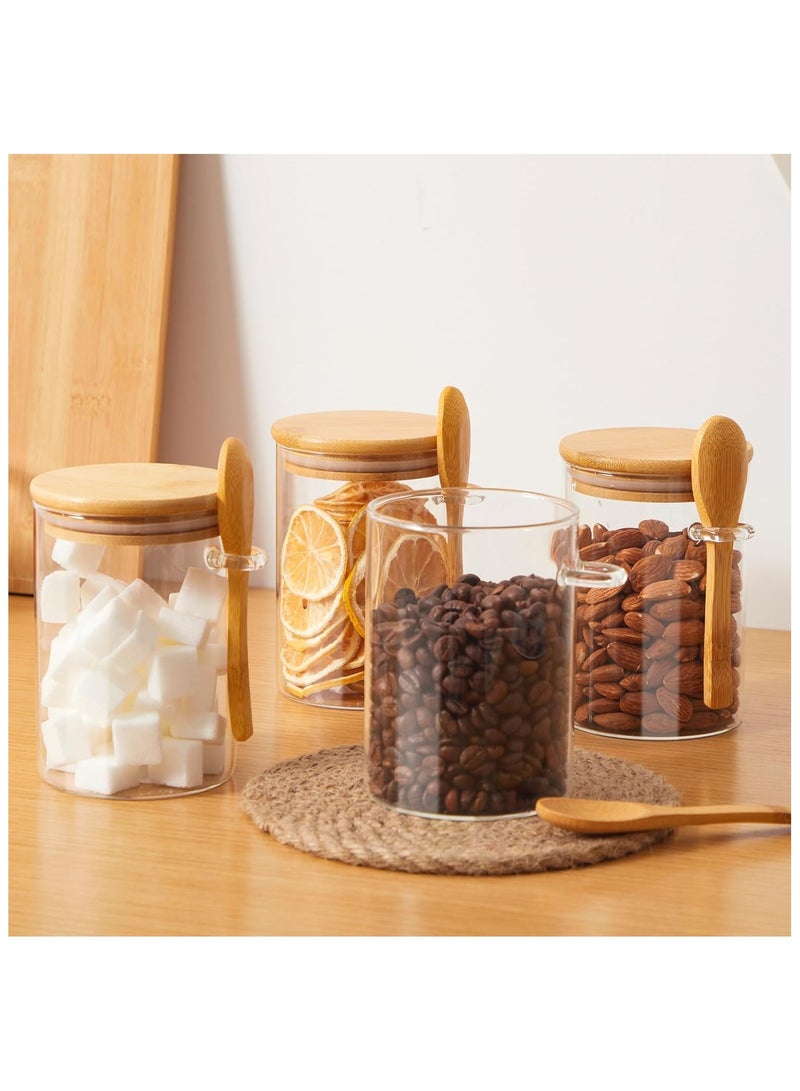 عبوة من 4 برطمانات زجاجية سعة 550 مل مع أغطية وملاعق من الخيزران، والتوابل، ودقيق الشوفان، وبرطمانات الإفطار، وبرطمانات تخزين المطبخ. - Image 3