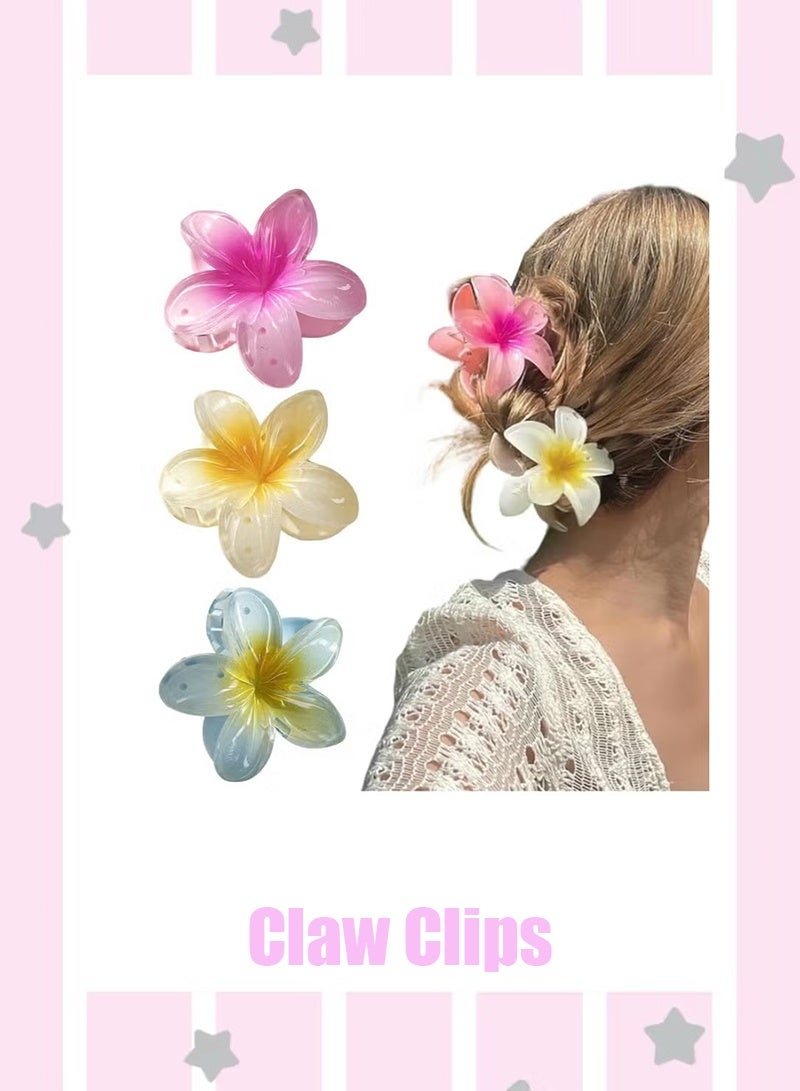 3 Pcs Flower Hair Clip, Strong Hold Nonslip Hair Claw Clips, Hair Accessories for Holiday Gifts Accessory For Women Ponytails (Yellow+Blue+Pink) - Image 1