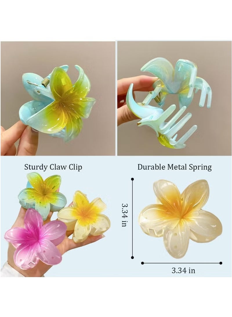 3 Pcs Flower Hair Clip, Strong Hold Nonslip Hair Claw Clips, Hair Accessories for Holiday Gifts Accessory For Women Ponytails (Yellow+Blue+Pink) - Image 2