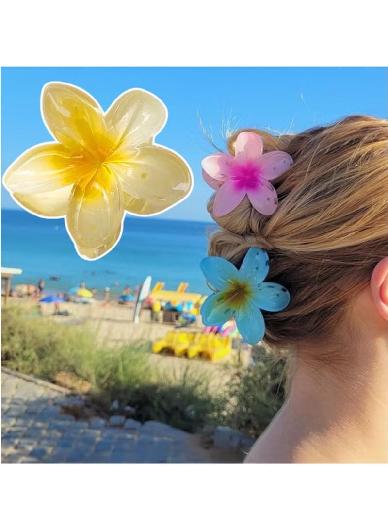 3 Pcs Flower Hair Clip, Strong Hold Nonslip Hair Claw Clips, Hair Accessories for Holiday Gifts Accessory For Women Ponytails (Yellow+Blue+Pink) - Image 4