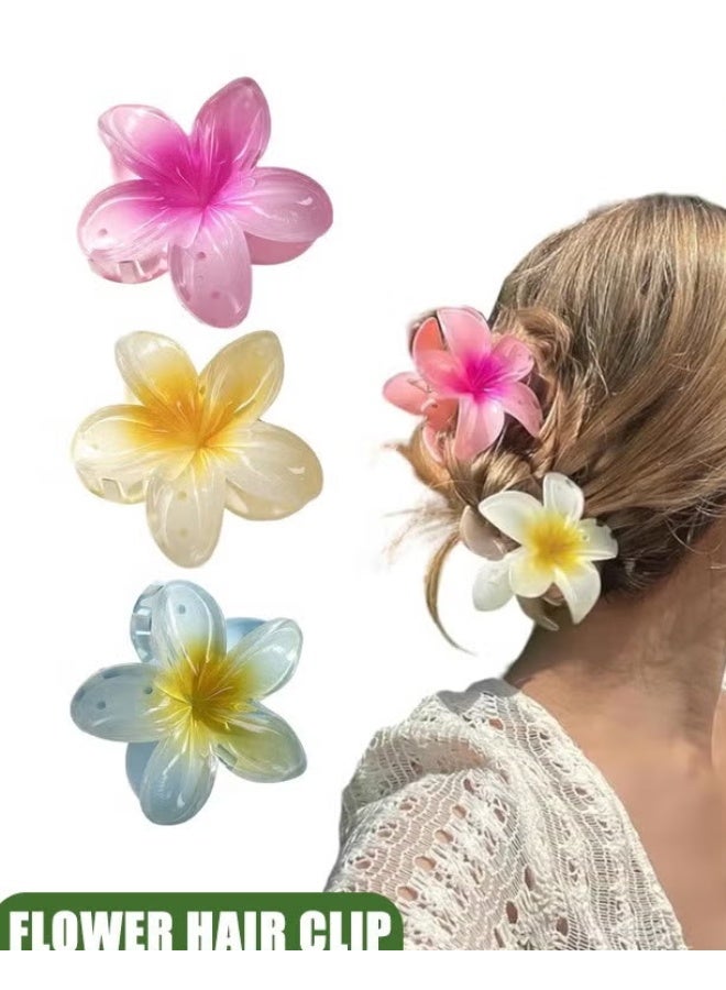 3 قطع مشبك شعر على شكل زهرة، مشابك شعر قوية غير قابلة للانزلاق، إكسسوارات للشعر لهدايا الأعياد إكسسوارات ذيل الحصان للنساء (أصفر + أزرق + وردي) - Image 1