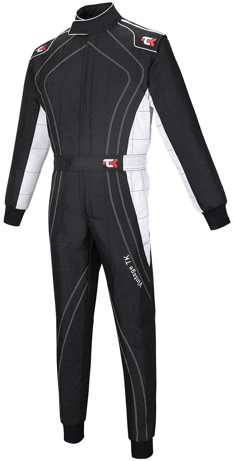 TK Adult Karting Suit/Race/Rally One Piece Cordura Suit Go Kart Racing Suit (Black & White, XL) - Image 2