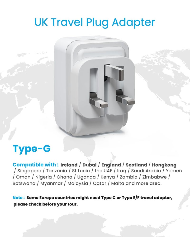 VINTAR 2 Pack US to UK Ireland Plug Adapter, VINTAR Foldable Type G Power Adapter, UK Travel Adaptor with 2 Outlets and 3 USB(2 USB C Ports) for England Scotland Ireland London Dubai Singapore Hong Kong - Image 3