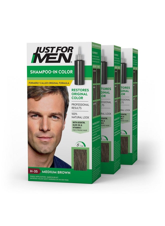 Just For Men Shampooin Color (Formerly Original Formula) Mens Hair Color With Keratin And Vitamin E For Stronger Hair Medium Brown H35 Pack Of 3  - Image 1