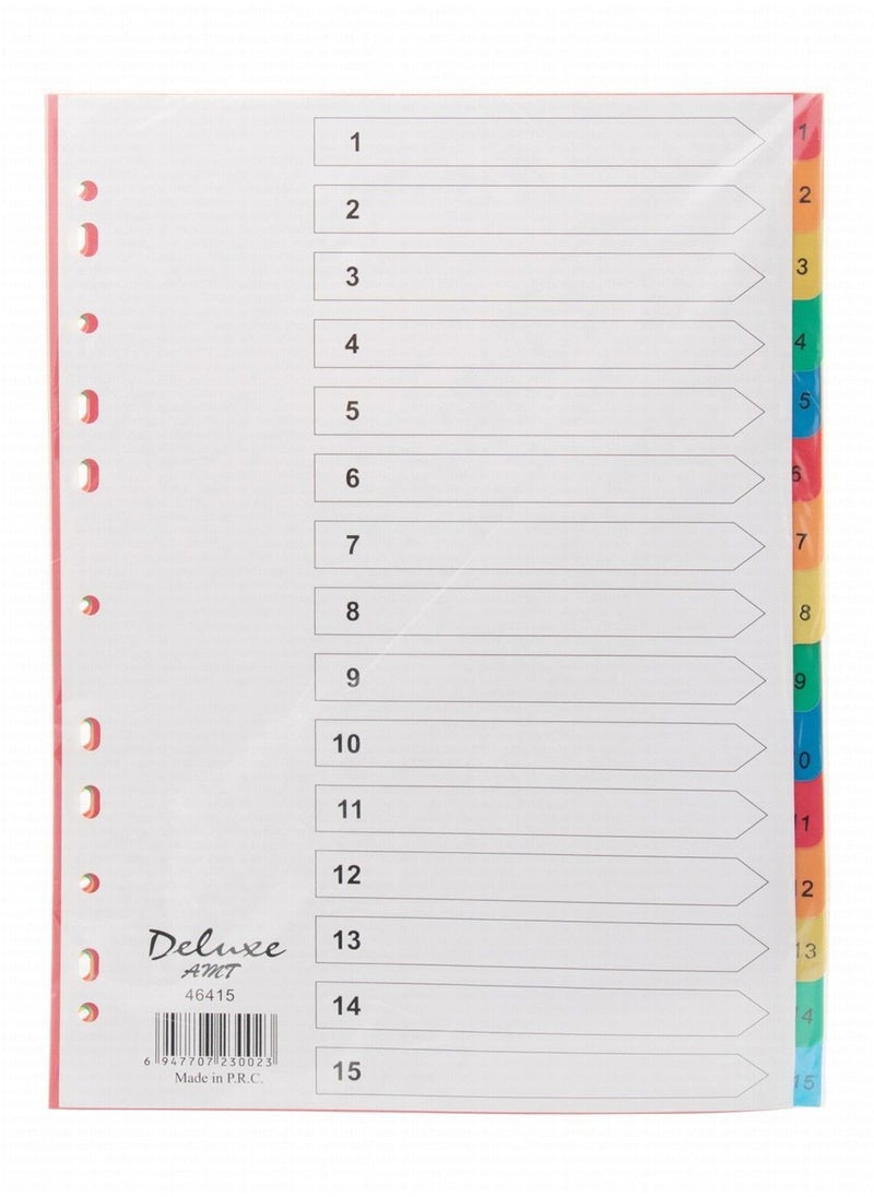 Deluxe Amt Plastic File Divider Tabs With Fifteen Divisions With Number Multicolour  - Image 1