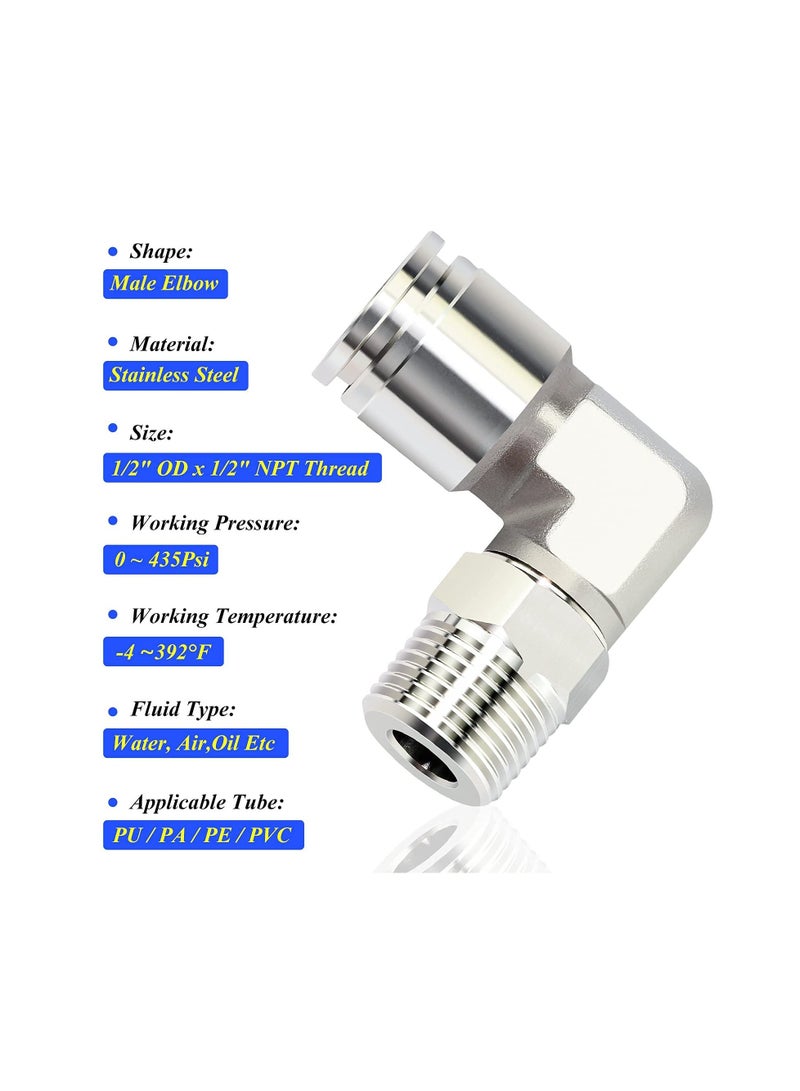 2pcs 304 Stainless Steel Pipe Male Elbow Fitting, - Image 3