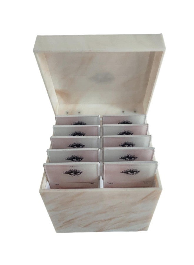 Sisiter 10 Layers Acrylic Eyelash Storage Box,Eyelash Holder Extension Tool,Makeup Organizer False Eyelashes Glue Pallet Holder, Grafting Eye lashes Close-Packed Display with 10 Pallets (Yellow Marble) - Image 3