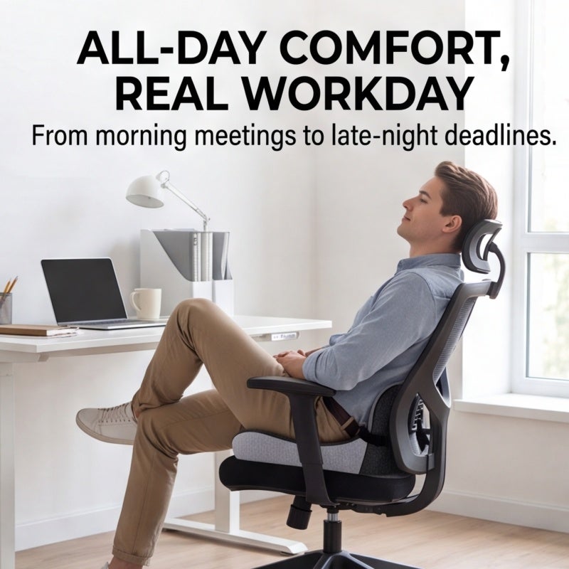 Seat Cushion Ergonomic L-Shaped Design Memory Foam Cushion - Tailbone Relief for Long Sitting Office Chair Cushion for Work from Home - Image 3
