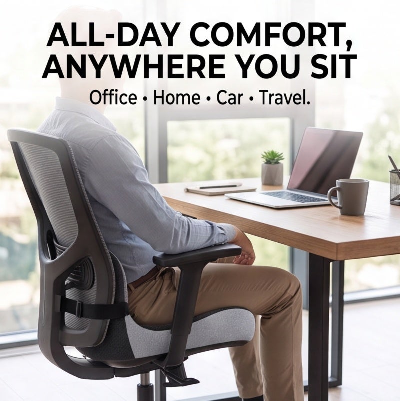 Seat Cushion Ergonomic L-Shaped Design Memory Foam Cushion - Tailbone Relief for Long Sitting Office Chair Cushion for Work from Home - Image 5