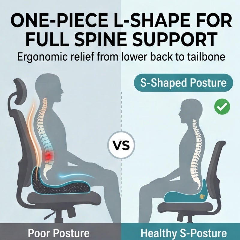 Seat Cushion Ergonomic L-Shaped Design Memory Foam Cushion - Tailbone Relief for Long Sitting Office Chair Cushion for Work from Home - Image 2