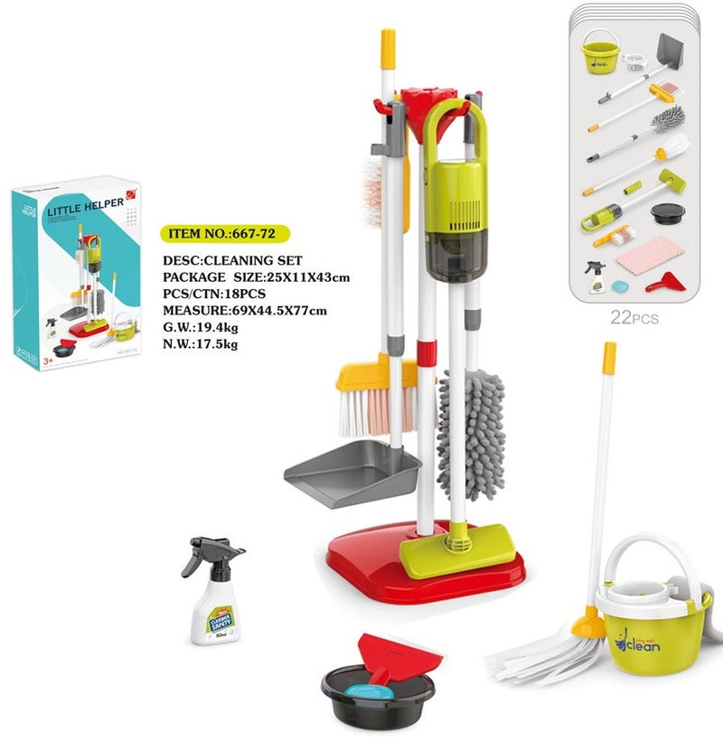 MIXDE 22 PCS Kids Cleaning Toy Set, Pretend Play Home Cleaning Playset, Incl:Electric Toy Vacuum, Broom and Dustpan Set, Mop,Duster and More,Cleaning Tools Toys for Boys Girls - Image 1