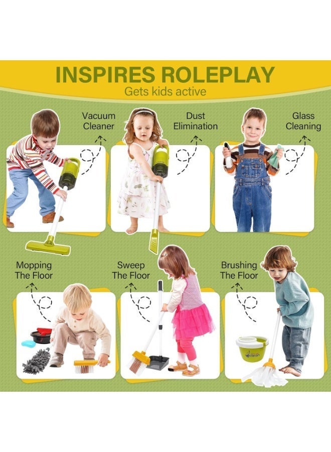 MIXDE 22 PCS Kids Cleaning Toy Set, Pretend Play Home Cleaning Playset, Incl:Electric Toy Vacuum, Broom and Dustpan Set, Mop,Duster and More,Cleaning Tools Toys for Boys Girls - Image 4