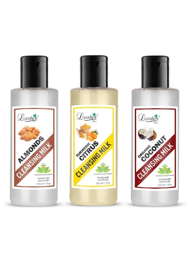 LUSTER Almond Nourishing & Turmeric Citrus & Organic Coconut Cleansing Milk ; Combo ; Makeup Remover ; Facial Cleanser (Paraben & Sulfate Free) 210 Ml (Pack Of 3) - Image 2