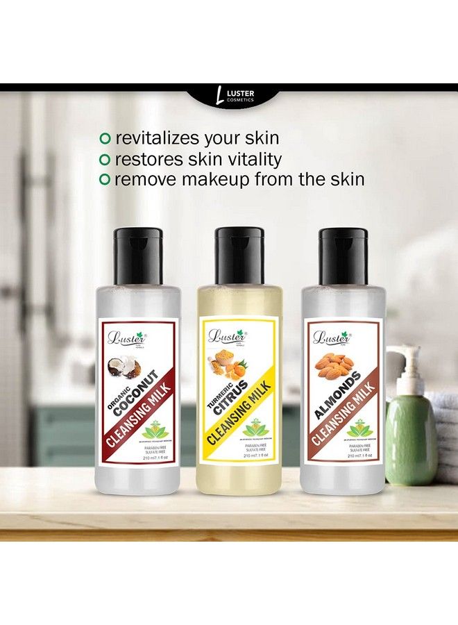 LUSTER Almond Nourishing & Turmeric Citrus & Organic Coconut Cleansing Milk ; Combo ; Makeup Remover ; Facial Cleanser (Paraben & Sulfate Free) 210 Ml (Pack Of 3) - Image 3
