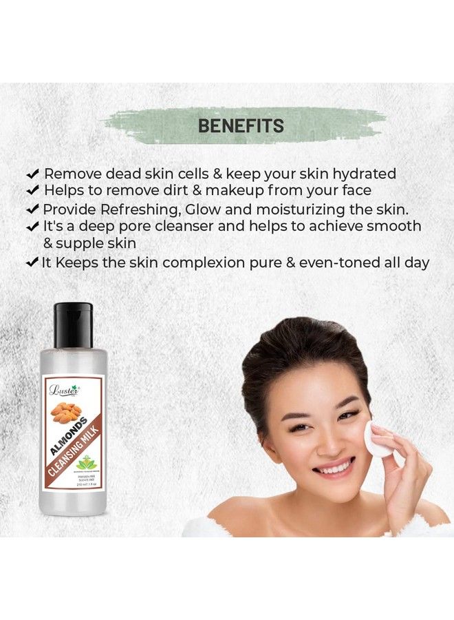 LUSTER Almond Nourishing & Turmeric Citrus & Organic Coconut Cleansing Milk ; Combo ; Makeup Remover ; Facial Cleanser (Paraben & Sulfate Free) 210 Ml (Pack Of 3) - Image 4