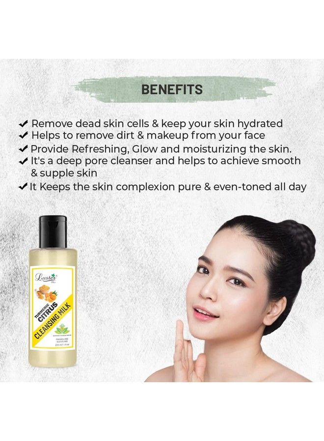 LUSTER Almond Nourishing & Turmeric Citrus & Organic Coconut Cleansing Milk ; Combo ; Makeup Remover ; Facial Cleanser (Paraben & Sulfate Free) 210 Ml (Pack Of 3) - Image 5