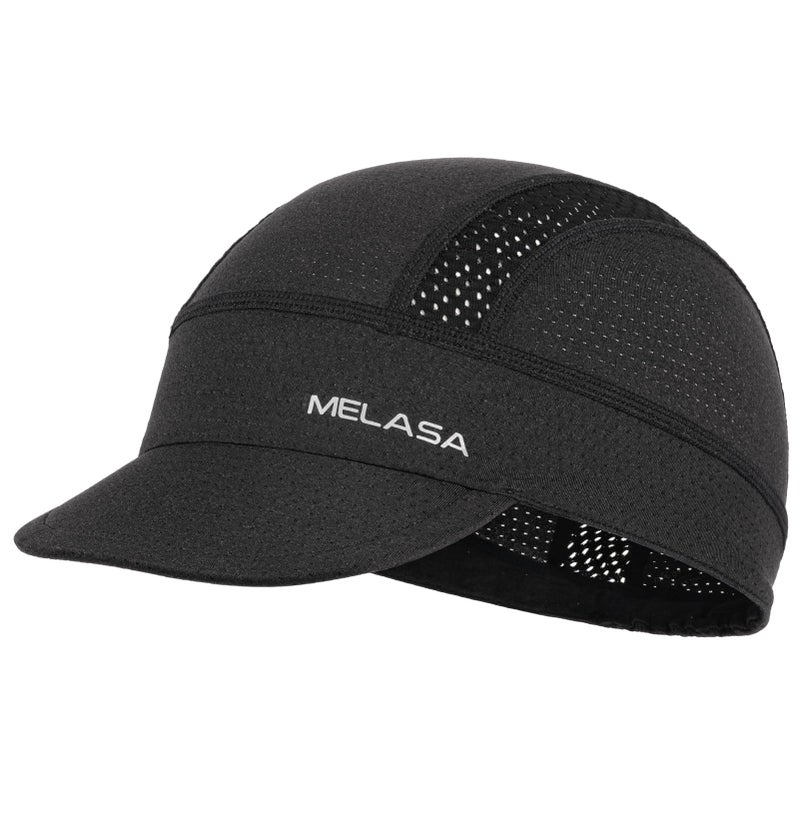 MELASA Cycling Cap, Cooling Skull Cap Helmet Liner with Sun Visor, Sun Protection Running Beanie Bike Cap for Men Women Under Helmet(Black) - Image 1
