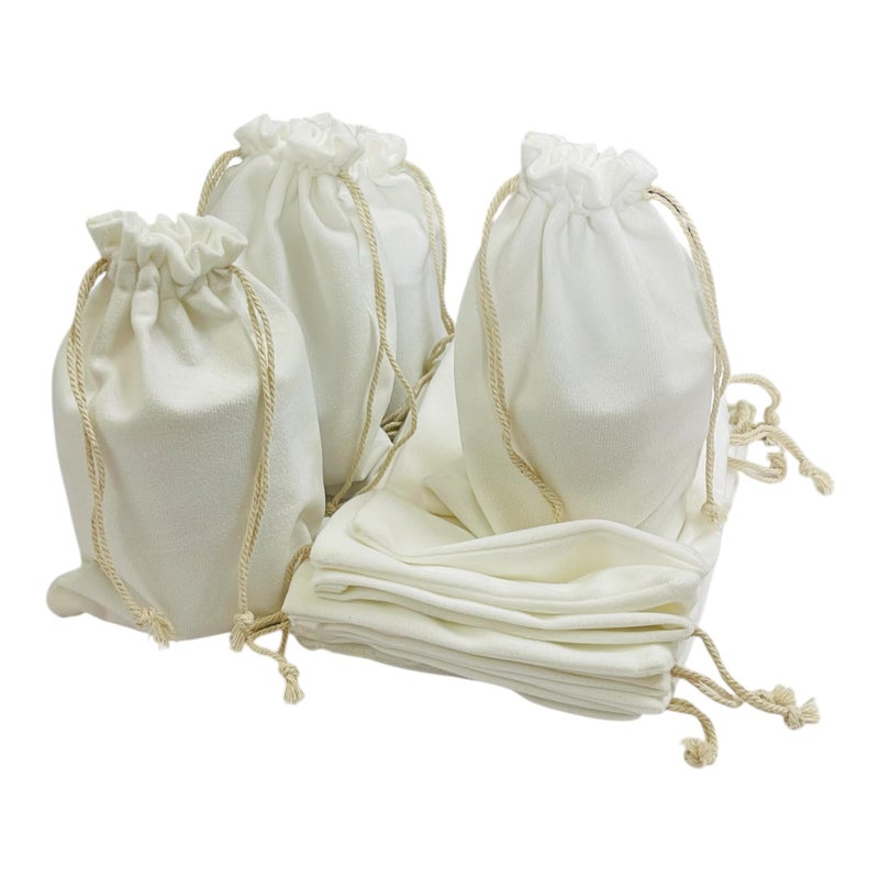 Kriwin Pack of 10 Sweet Velvet White Drawstring Closure Small Size Gift Potli Bags Pouches (White, 5X7) - Image 1