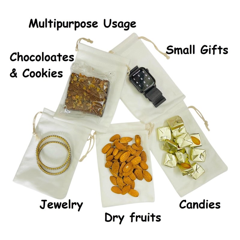 Kriwin Pack of 10 Sweet Velvet White Drawstring Closure Small Size Gift Potli Bags Pouches (White, 5X7) - Image 3