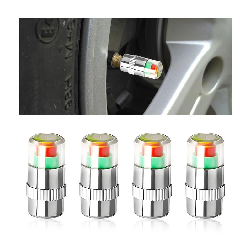 NYTKL 4PCS Tire Pressure Monitor Valve Stem Caps 24 Bar 36PSI Pressure Monitor Stem Covers with 3Color Eye Alert Easy to Read Sensor Indicator Tire Valve Cap for Most Car Truck SUV Silver - Image 3