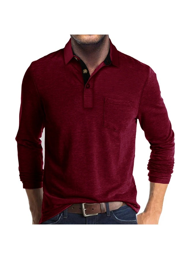 general Men's Casual Polo Shirts Classic Button Basic Long Sleeve Shirt Solid Color Cotton Tees Stylish Tops - Image 1