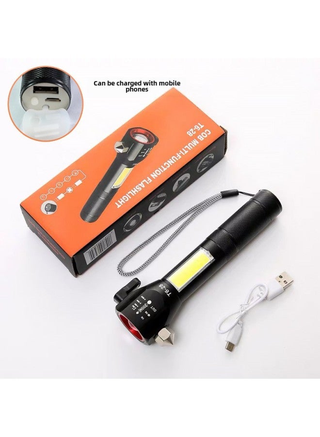 Loquat White Laser High-power Strong Light Outdoor Multifunctional Solar Vehicle Fire Emergency Self-rescue Safety Hammer Flashlight-Product Specifications:T6-28 Basic Model - Image 1