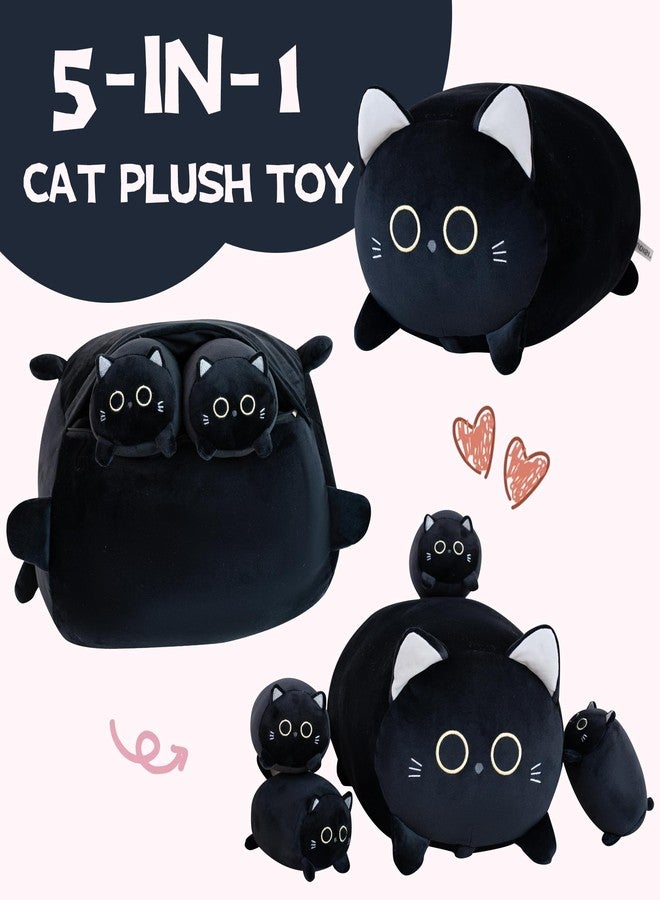 Gudisi Black Cat Plush Stuffed Animals with 4 Kitties Plushies,16" Soft Jumbo Pillow Gifts for Kids Him Her Girlfriend Boyfriend - Image 2