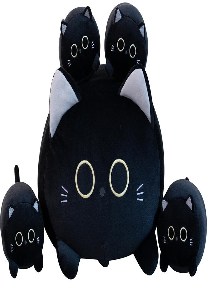 Gudisi Black Cat Plush Stuffed Animals with 4 Kitties Plushies,16" Soft Jumbo Pillow Gifts for Kids Him Her Girlfriend Boyfriend - Image 1